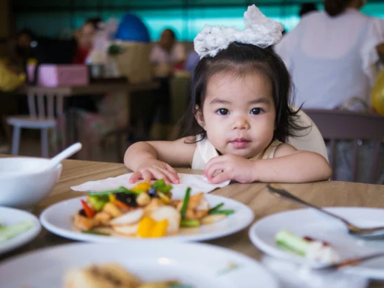 image of a child eating a meal in a restaurant