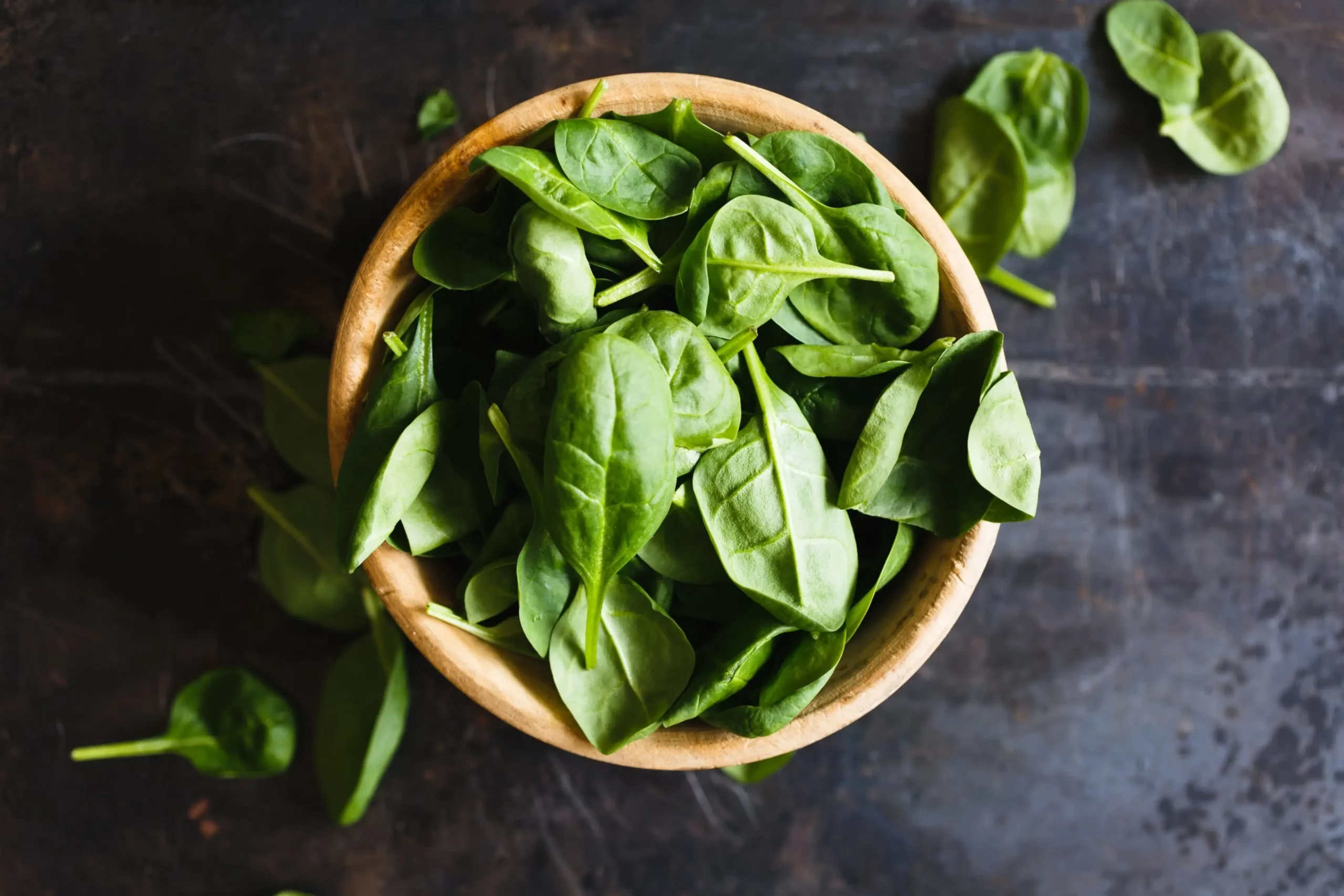 image of spinach in a bowl from above