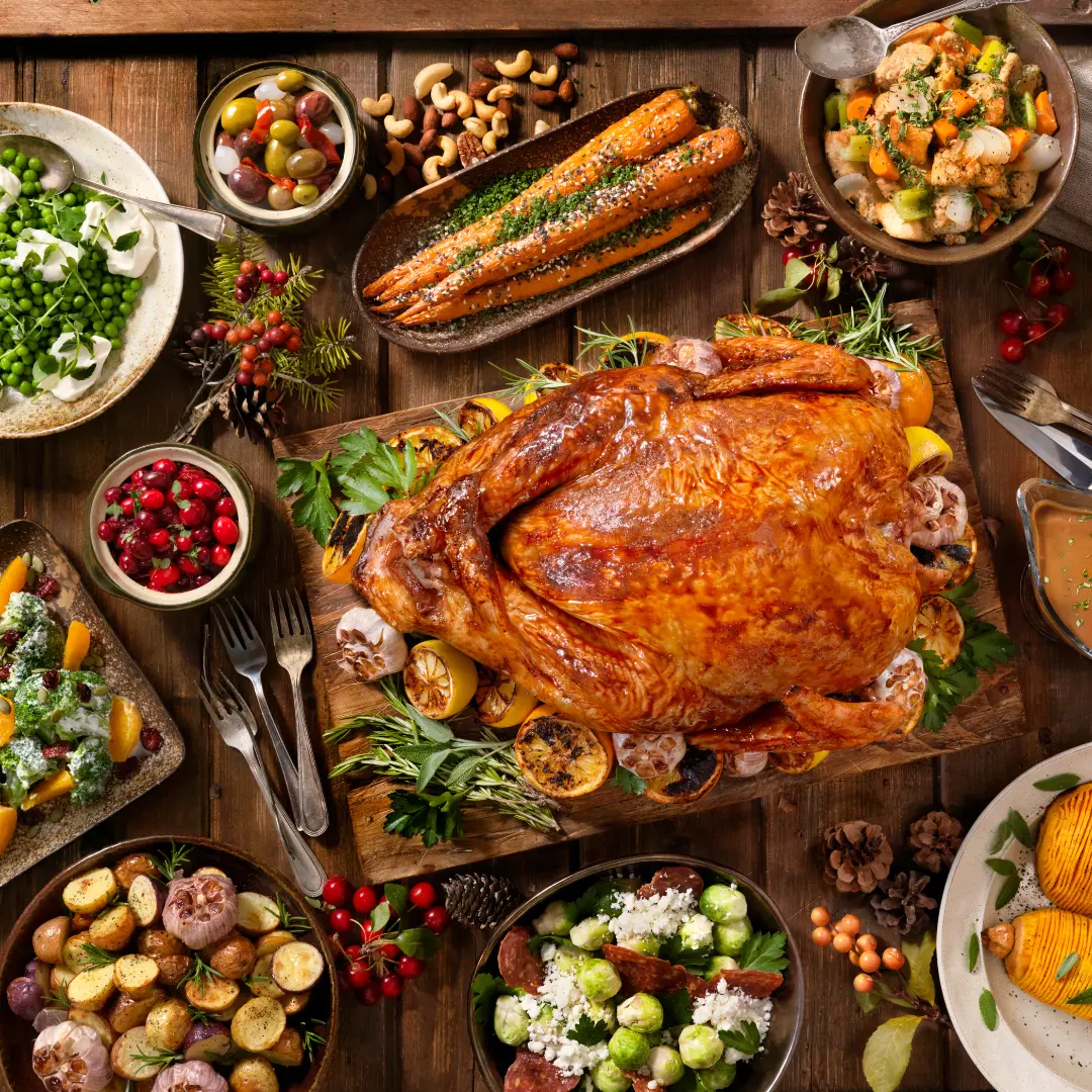 image of a roast dinner with a chicken the centrepiece