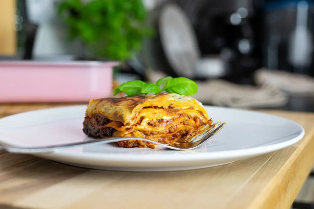 photo of lasagne on a plate