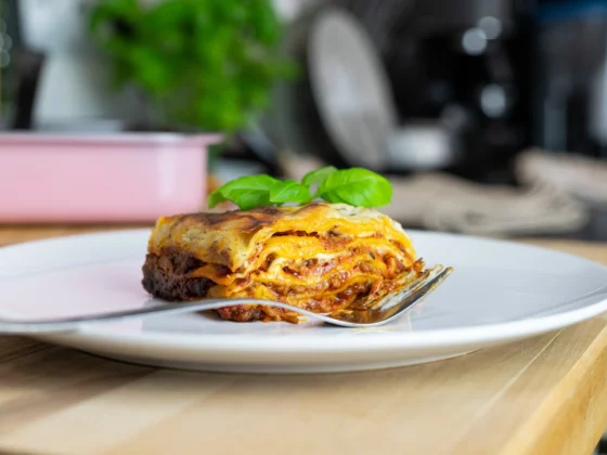 photo of lasagne on a plate