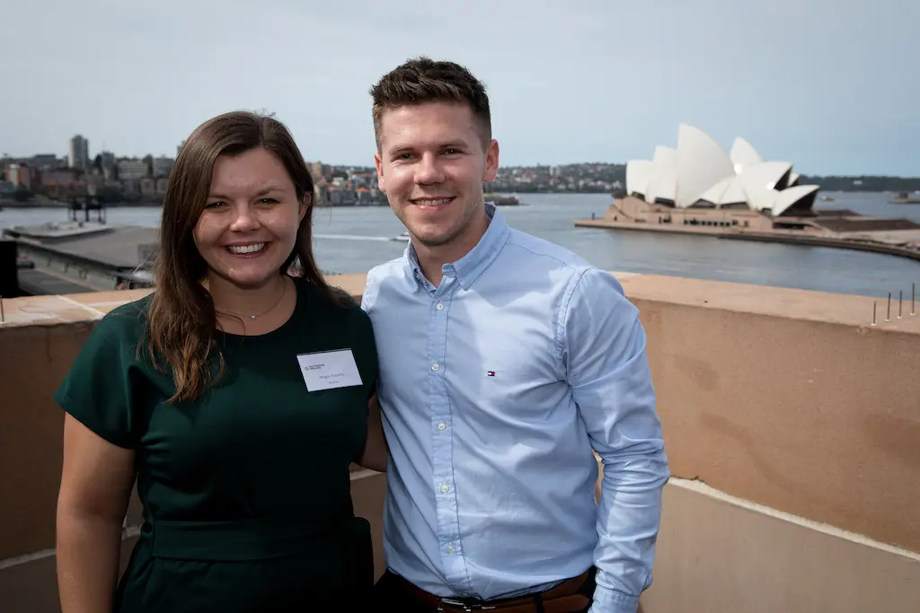 megan ratcliffe and conor finn outside sydney opera house