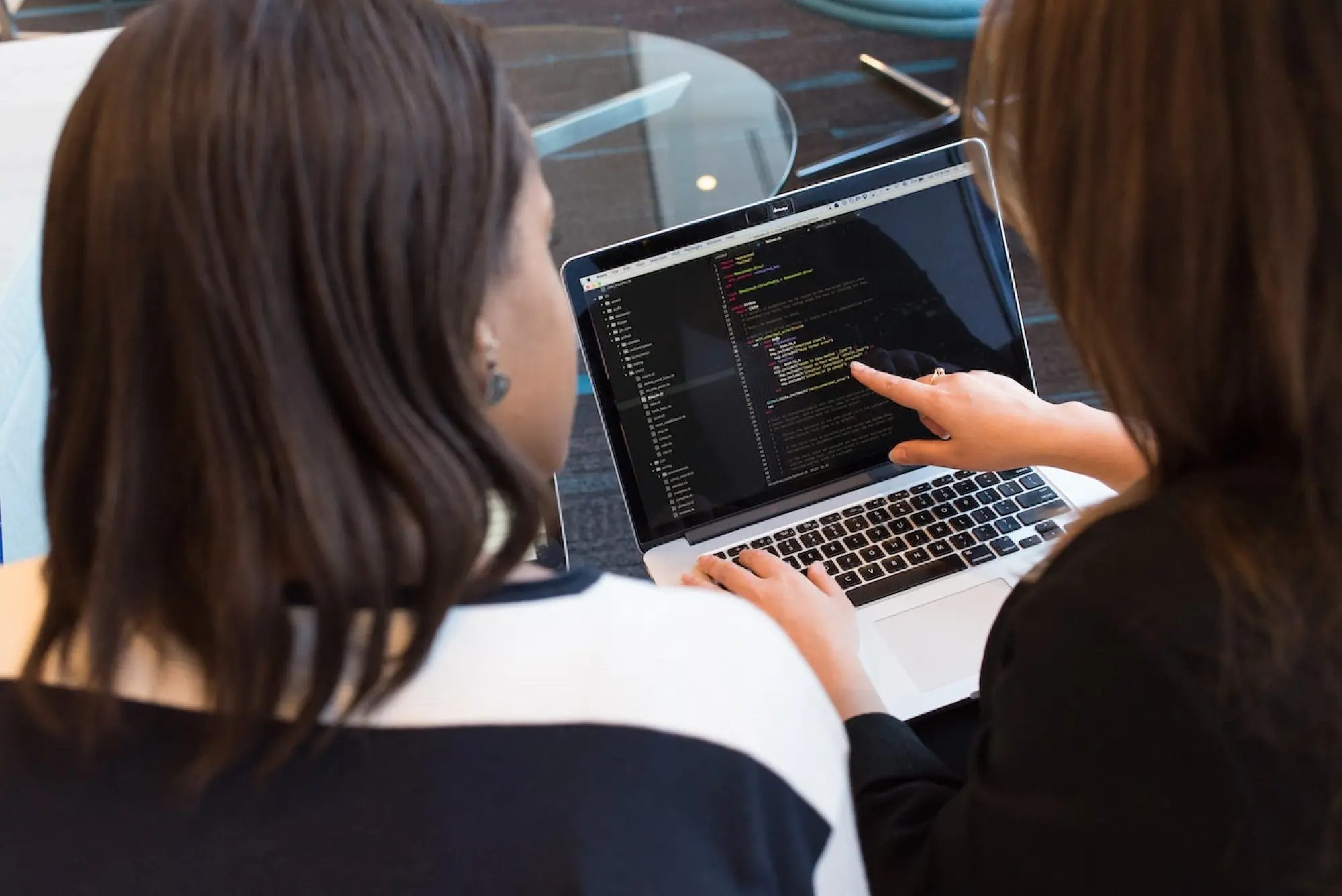 woman looking at computer