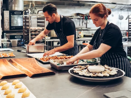 caterers in a commercial kitchen