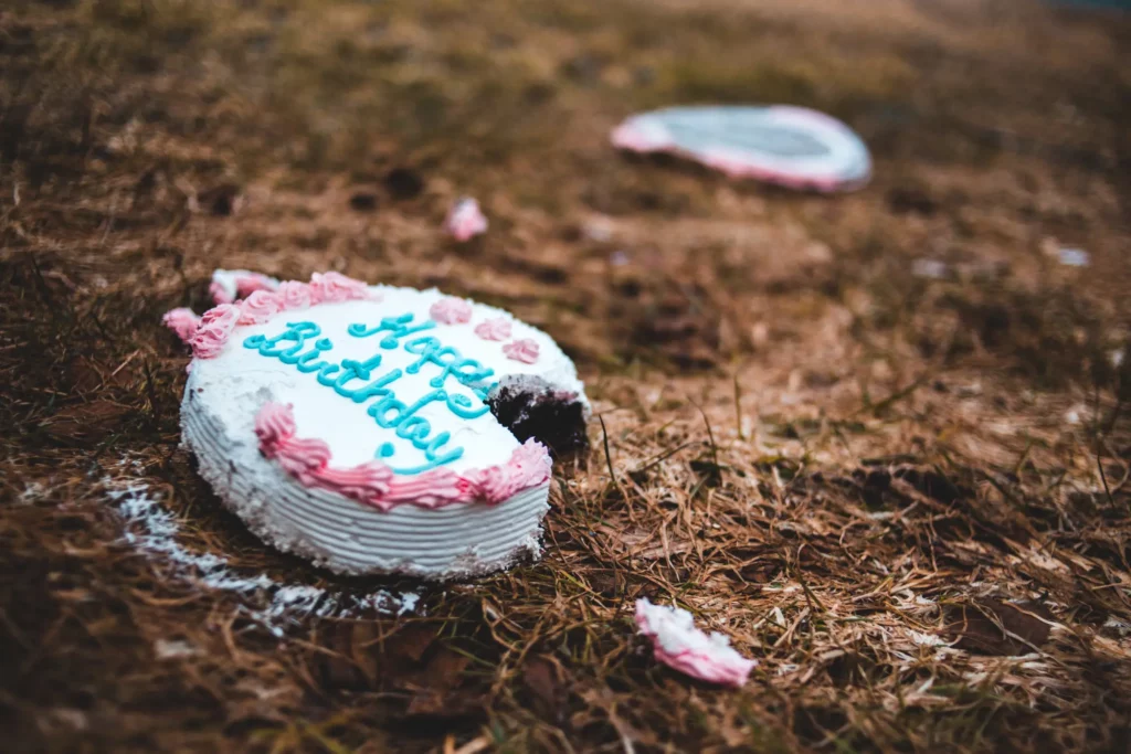 cake being thrown onto the ground