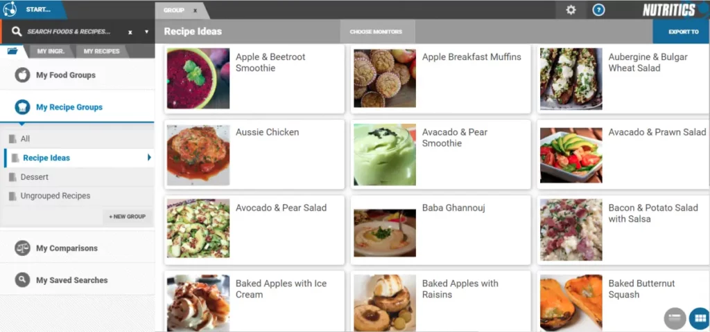 recipe ideas on nutritics app
