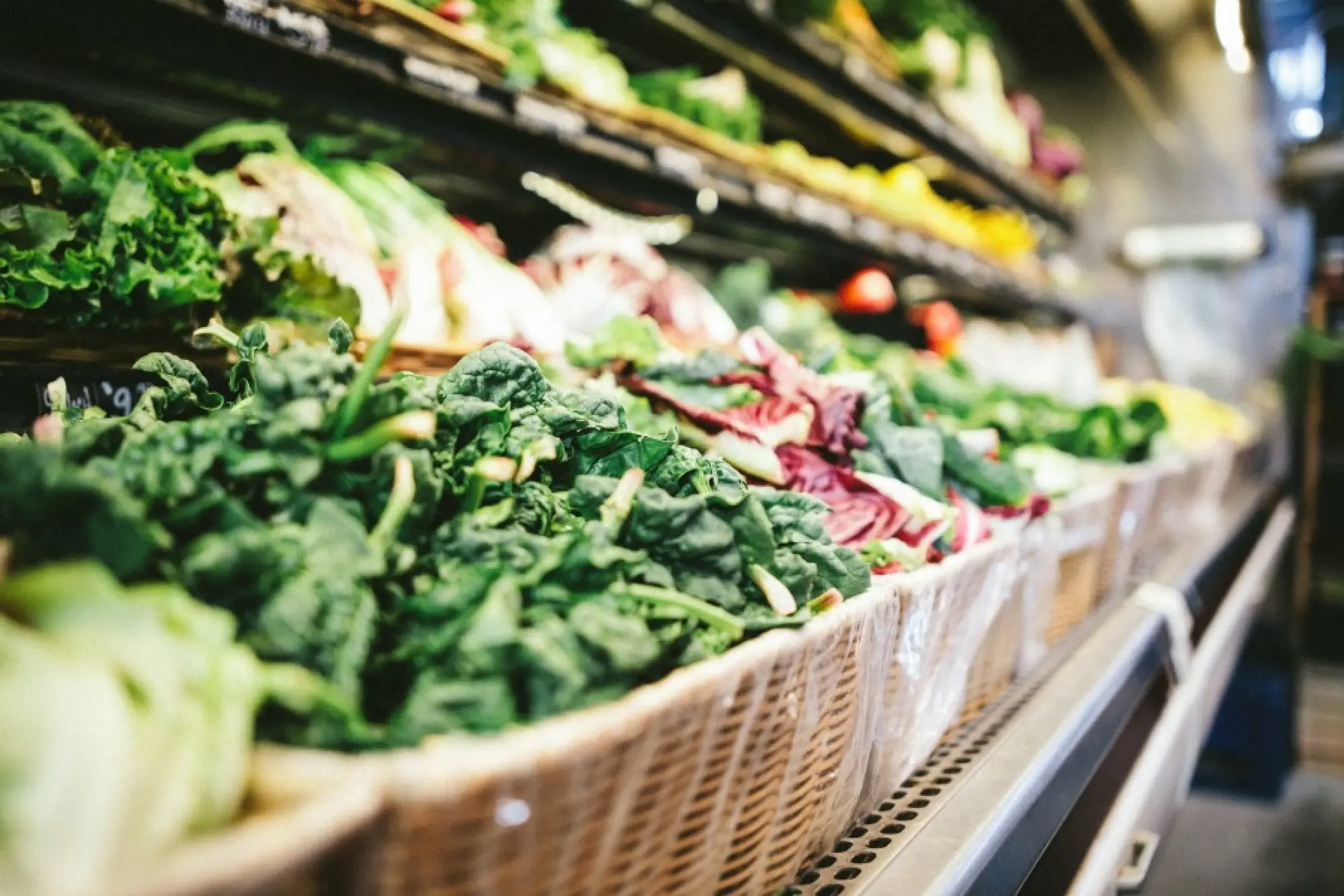 fresh vegetables shown in a supermarket