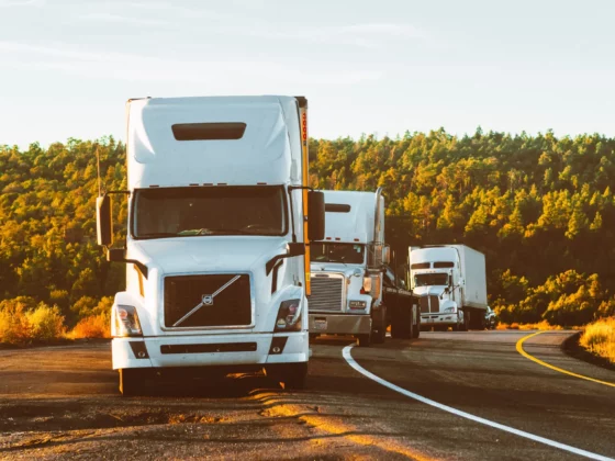 trucks on a road