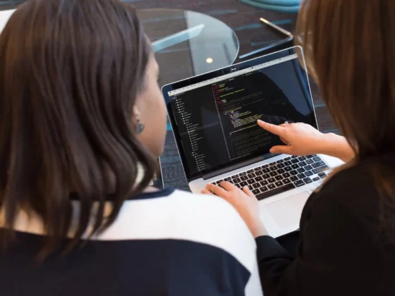 woman looking at computer