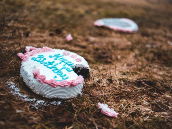 cake being thrown onto the ground