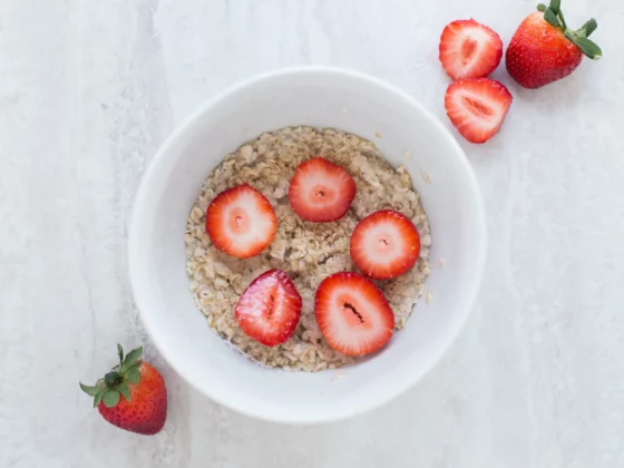 bowl of oats with strawberries