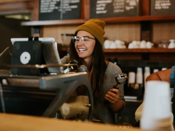 woman smiling in cafe