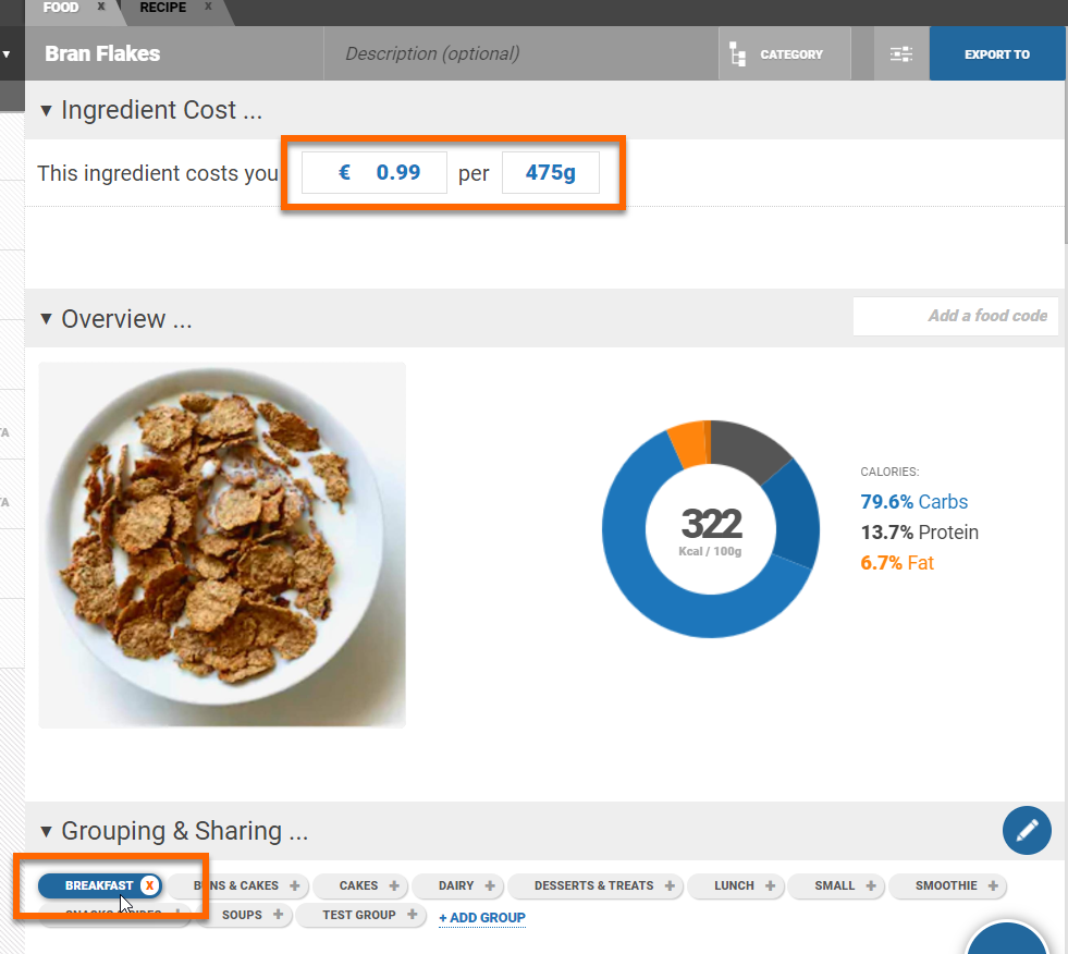 Adding an Individual Food to the Database - Nutrition Analysis